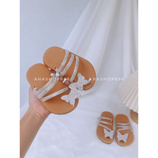 Dép Lê Dép Quai Hậu Xỏ Ngón Đá Bướm Quai Đính Đá Lấp Lánh Hot Trend Cho Bé Gái 1-4 Tuổi K116