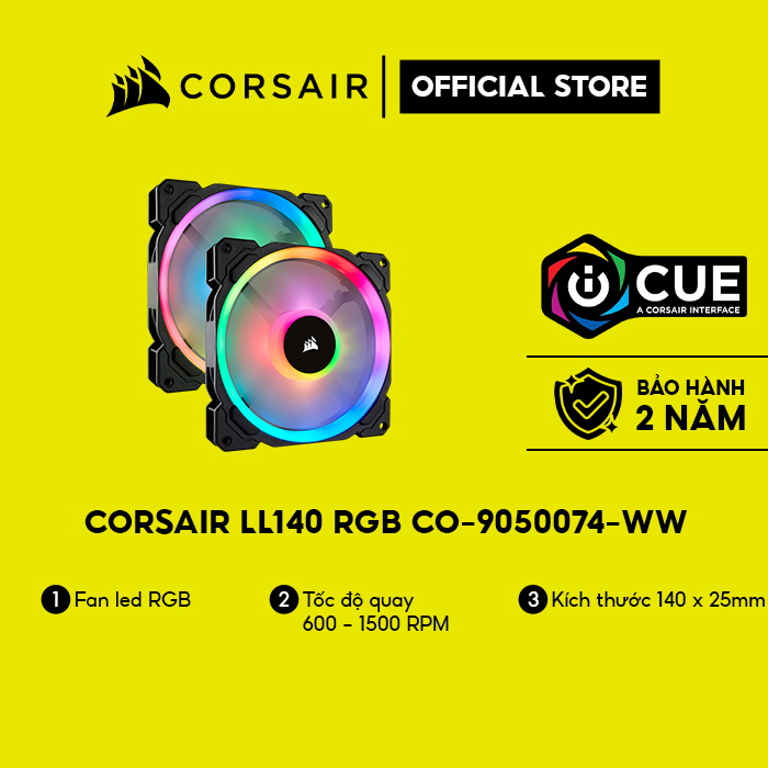 Bộ hai Fan Case Corsair LL140 RGB 140mm Dual Light Loop RGB with Lighting Node PRO CO-9050074-WW