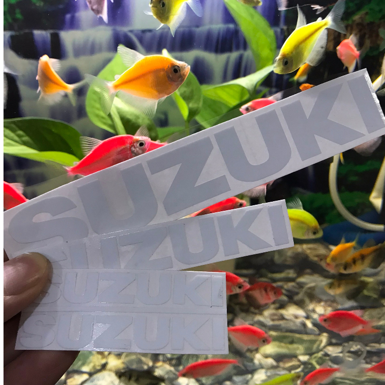 Tem Suzuki Trắng Lột màng cao cấp ,Logo Suzuki Trắng dán phuộc , dán xe ...
