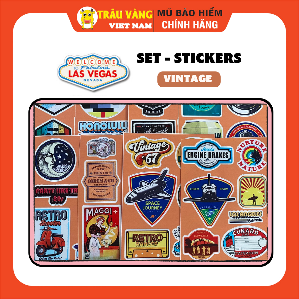 Sticker chủ đề vintage Trâu chống nước custom, dán trang trí mũ bảo ...