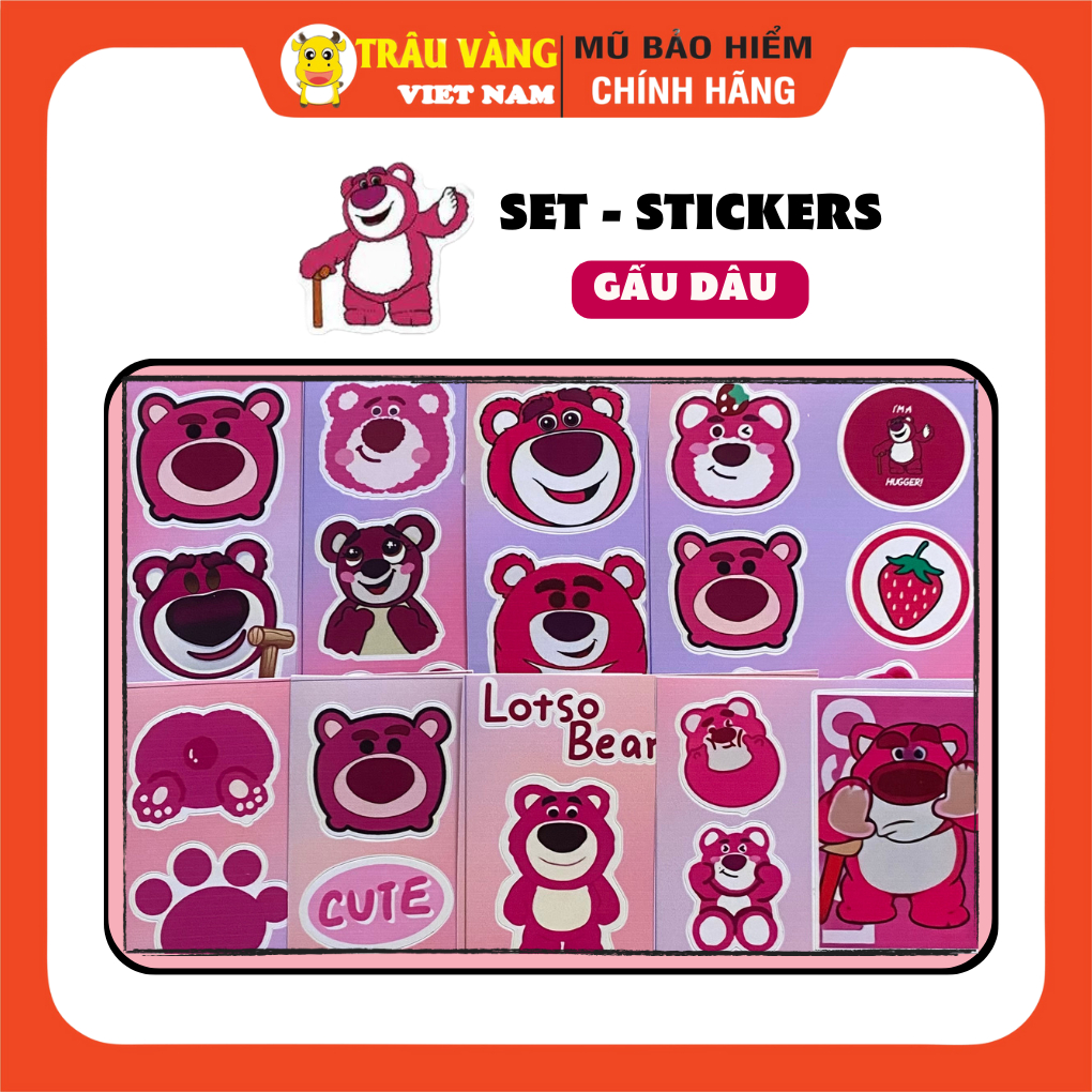 Sticker chủ đề gấu dâu Trâu chống nước custom, dán trang trí mũ bảo ...