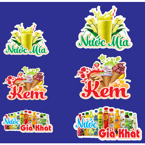 Sticker Decal Nước Mía, giải khát, kem bóc dán trang trí quán, tủ kính, xe bán hàng nhiều kích thước giá siêu rẻ