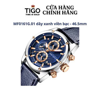 Đồng Hồ Nam MINI FOCUS MF0161G.01 Dây Da Xanh Viền Bạc Thép Không Gỉ Mặt Tròn 46.5mm