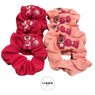 Dây Cột Tóc Gấu Dâu Nơ Dễ Thương LINDO Bằng Cao Su Co Giãn Phong Cách Hàn Quốc Cho Nữ