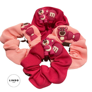 Dây Cột Tóc Gấu Dâu Nơ Dễ Thương LINDO Bằng Cao Su Co Giãn Phong Cách Hàn Quốc Cho Nữ