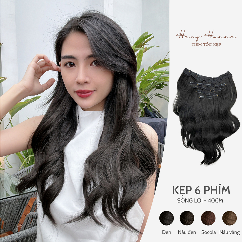 Tóc Kẹp 6 Mảnh HANNA Xoăn Sóng Lơi 40cm - Tóc Kẹp Phím - Tóc Kẹp 6 Phím