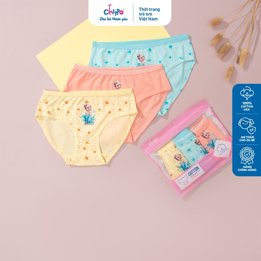 Ảnh Set 3 quần chip đùi cho bé gái từ 14 đến 50kg Chippo họa tiết Elsa dễ thương chất vải 100% cotton mềm thoáng mát 3