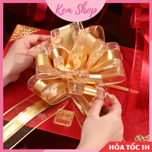 Nơ ruy băng tú cầu viền voan cao cấp size đại 6*150cm trang trí giỏ quà, xe hoa - K84