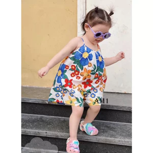 Yếm jumpsuit vải thô hoa lá TB342 - Đồ bộ bé gái Bộ hai dây bé gái xinh xắn
