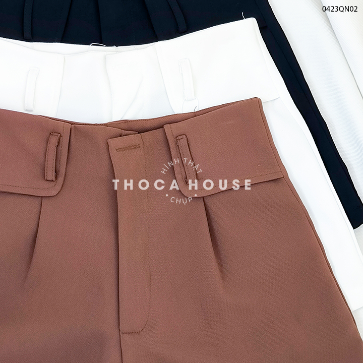 Ảnh XẢ HÀNG - Quần short nữ tây lưng cao trơn đai kiểu THOCA HOUSE có size, dáng Hàn chuẩn xinh phối đồ 2