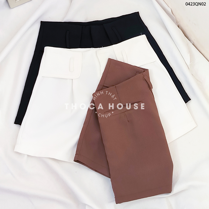 Ảnh XẢ HÀNG - Quần short nữ tây lưng cao trơn đai kiểu THOCA HOUSE có size, dáng Hàn chuẩn xinh phối đồ 3