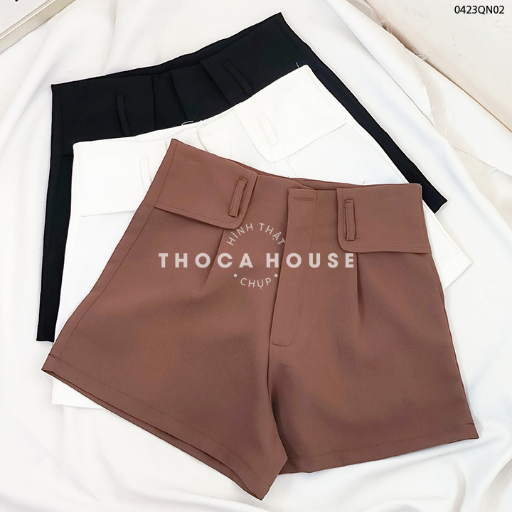 Ảnh XẢ HÀNG - Quần short nữ tây lưng cao trơn đai kiểu THOCA HOUSE có size, dáng Hàn chuẩn xinh phối đồ 4