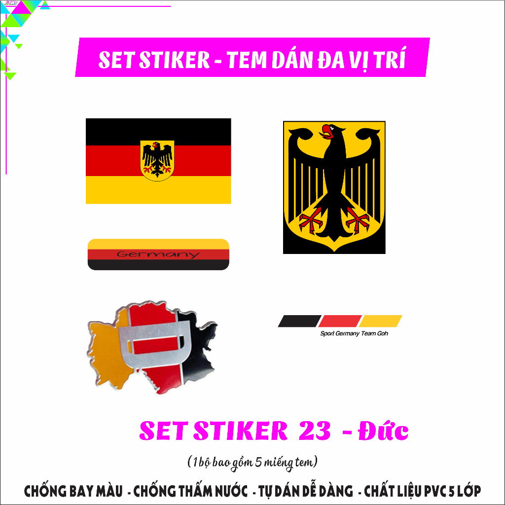 Tem Xe Lá Cờ ĐỨC Dán Đa Vị Trí Cho Mọi Dòng Xe Máy,Xe Máy Điện,Sticker ...