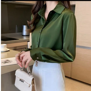 ÁO SƠ MI TRƠN LỤA SATIN 5 MÀU CỰC XINH AM76 (ẢNH + VIDEO TỰ CHỤP)