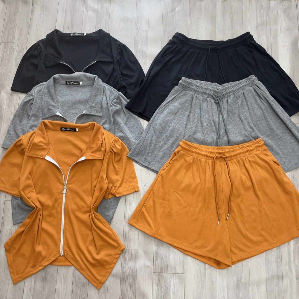 Set Bigsize 2 Món Áo Thun Cổ Bẻ Khóa Kéo Và Quần Lưng Thun Vải Tăm Nhật Mềm Mát SET18