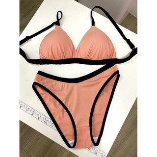 Set đồ lót thun gân cotton Hàn hồng viền đen - Emma Bra - Mimi House- Hàng handmade