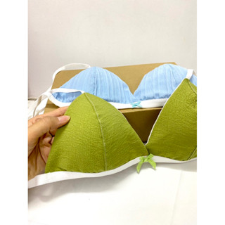 Áo bralette Farah Hoa nhí thô, xô mềm mịn tone xanh - Hàng hanmade - Mimi House
