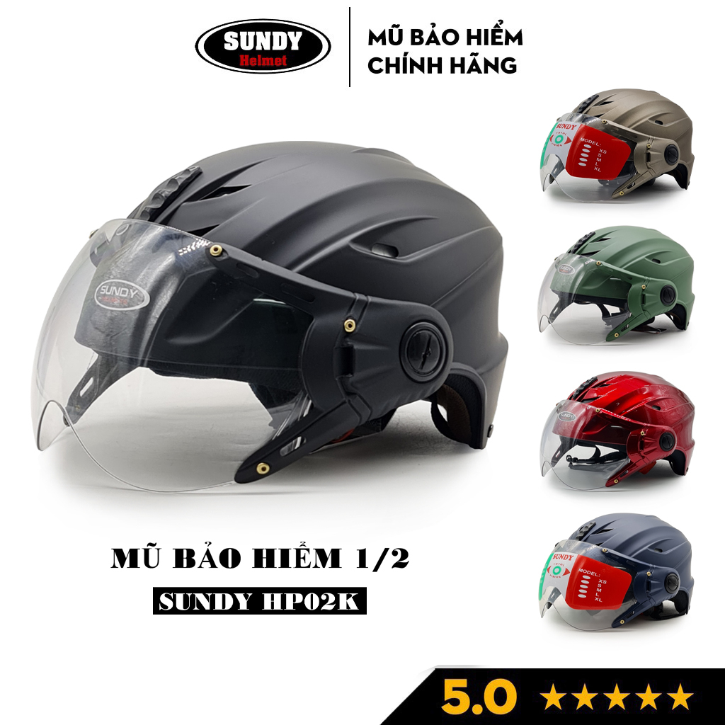 Nón bảo hiểm nửa đầu có kính SUNDY Helmets HP02K, vân mũ thể thao ...