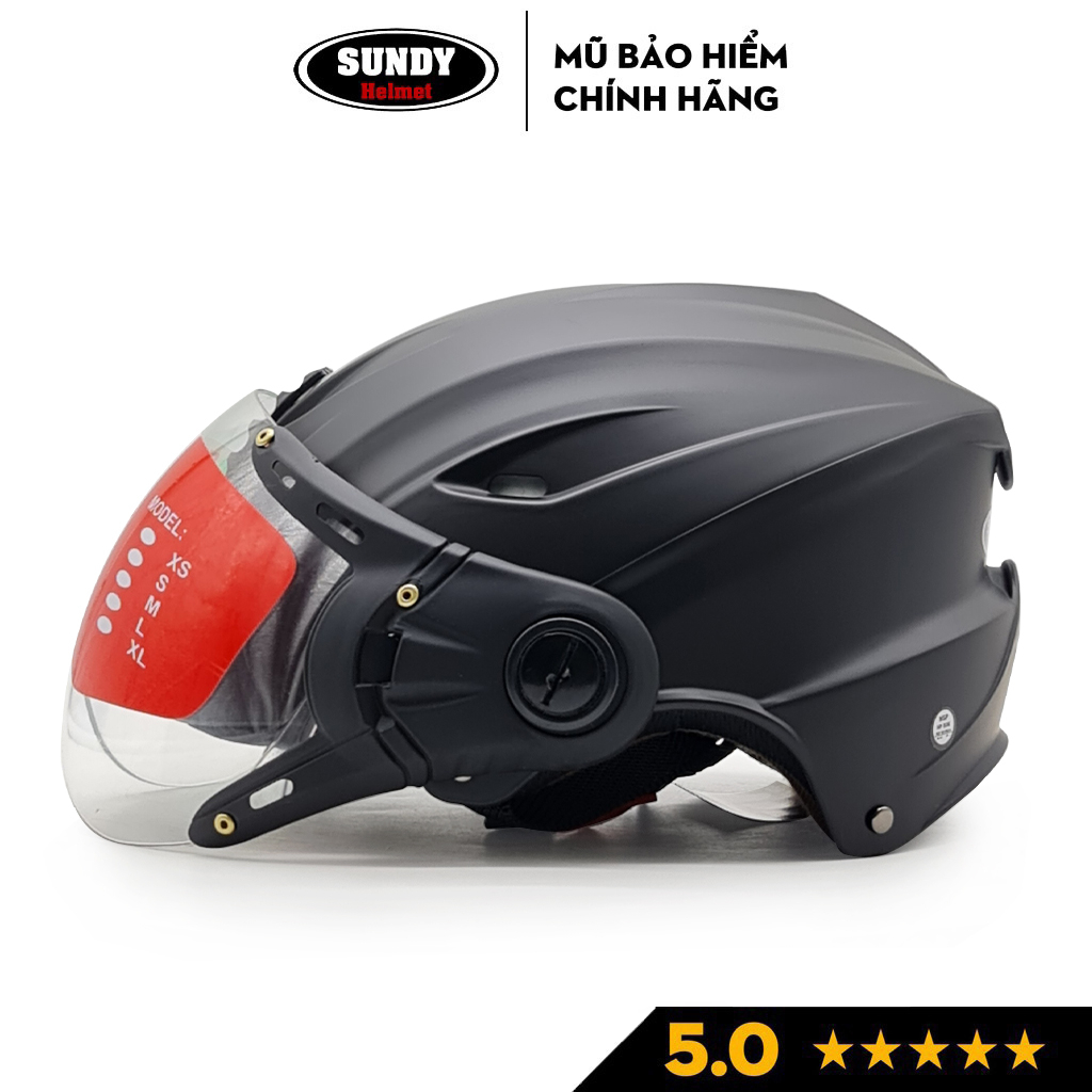 Ảnh Nón bảo hiểm nửa đầu có kính SUNDY Helmets HP02K, vân mũ thể thao, Freesize (vòng đầu 56-59cm) cho nam nữ 2