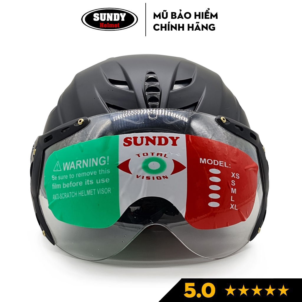 Ảnh Nón bảo hiểm nửa đầu có kính SUNDY Helmets HP02K, vân mũ thể thao, Freesize (vòng đầu 56-59cm) cho nam nữ 3