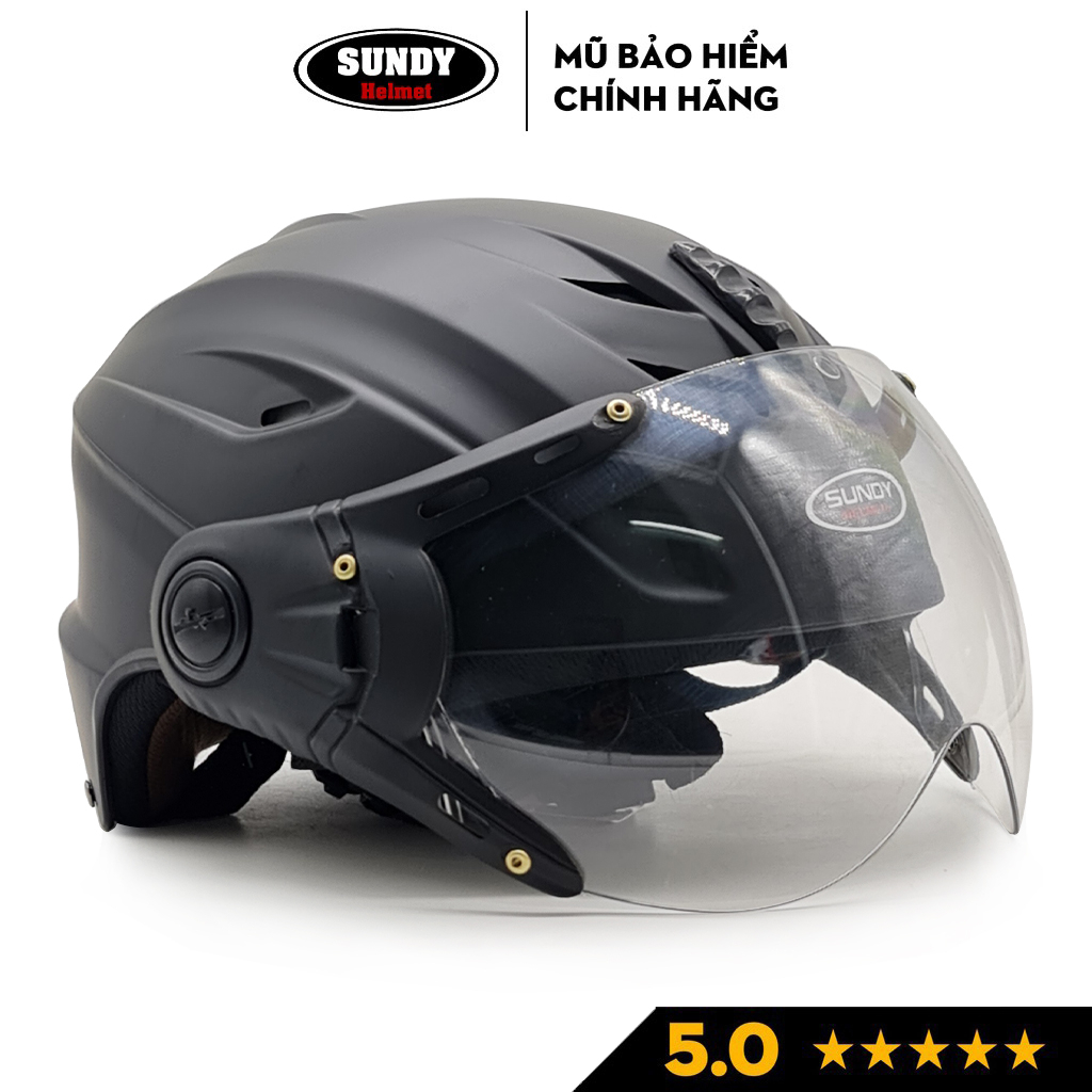 Ảnh Nón bảo hiểm nửa đầu có kính SUNDY Helmets HP02K, vân mũ thể thao, Freesize (vòng đầu 56-59cm) cho nam nữ 1