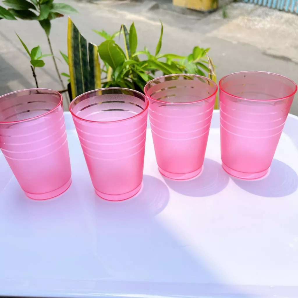 SET 4 LY NHỰA TRÒN SỌC HOFACO 350ML NHIỀU MÀU - 4 LY NHỰA