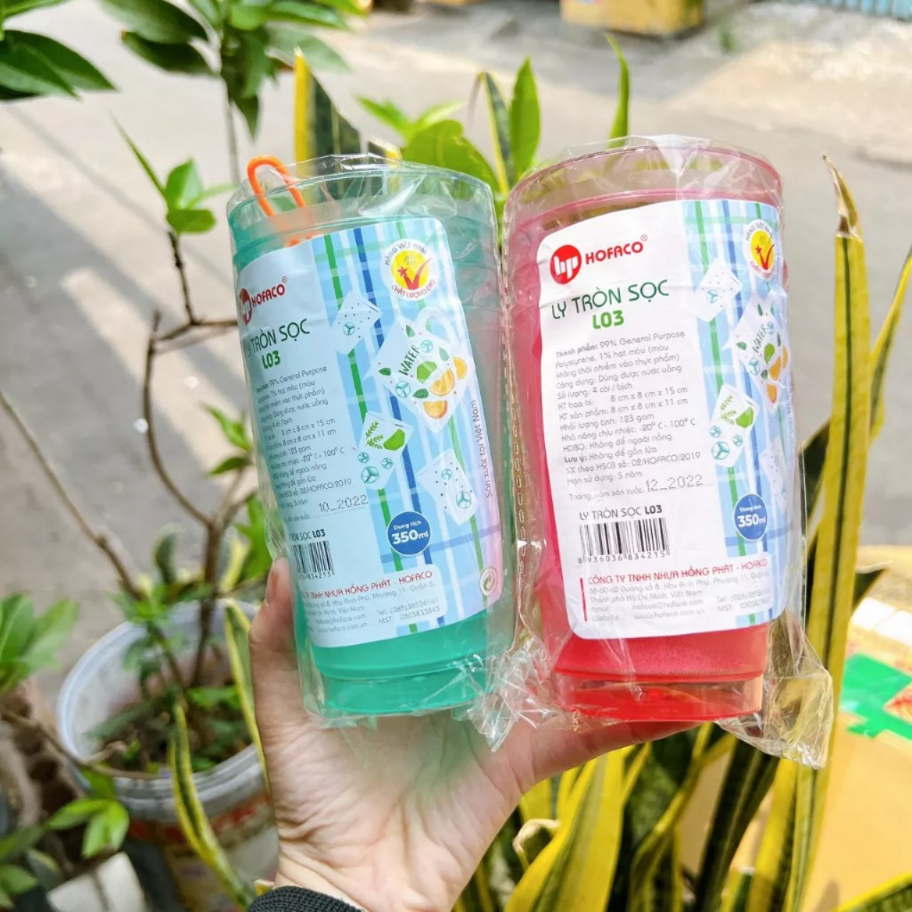SET 4 LY NHỰA TRÒN SỌC HOFACO 350ML NHIỀU MÀU - 4 LY NHỰA