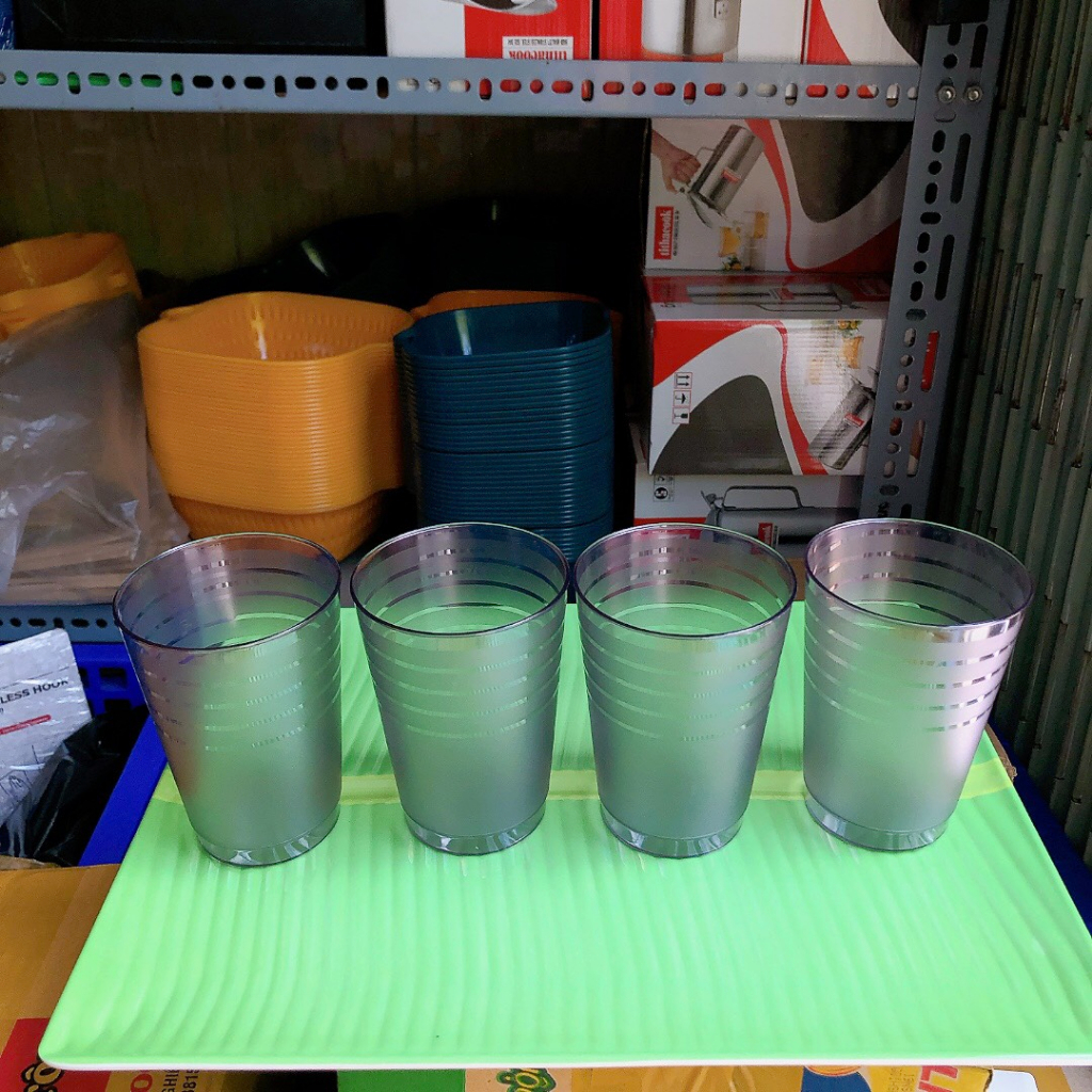 SET 4 LY NHỰA TRÒN SỌC HOFACO 350ML NHIỀU MÀU - 4 LY NHỰA