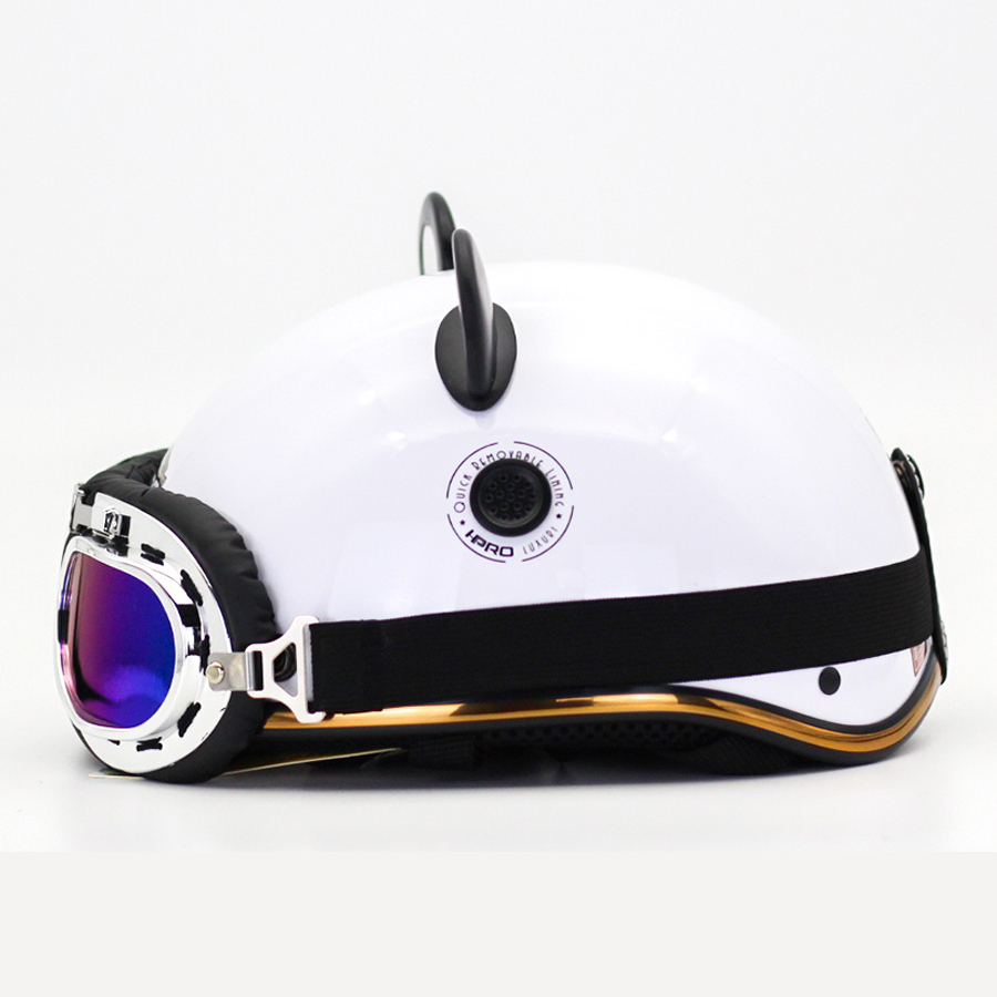 Ảnh Mũ bảo hiểm nửa đầu kính phi công cao cấp Hpro helmet, kèm tai gấu trúc cute, thời trang, cá tính, FreeSize (54-58cm) 2