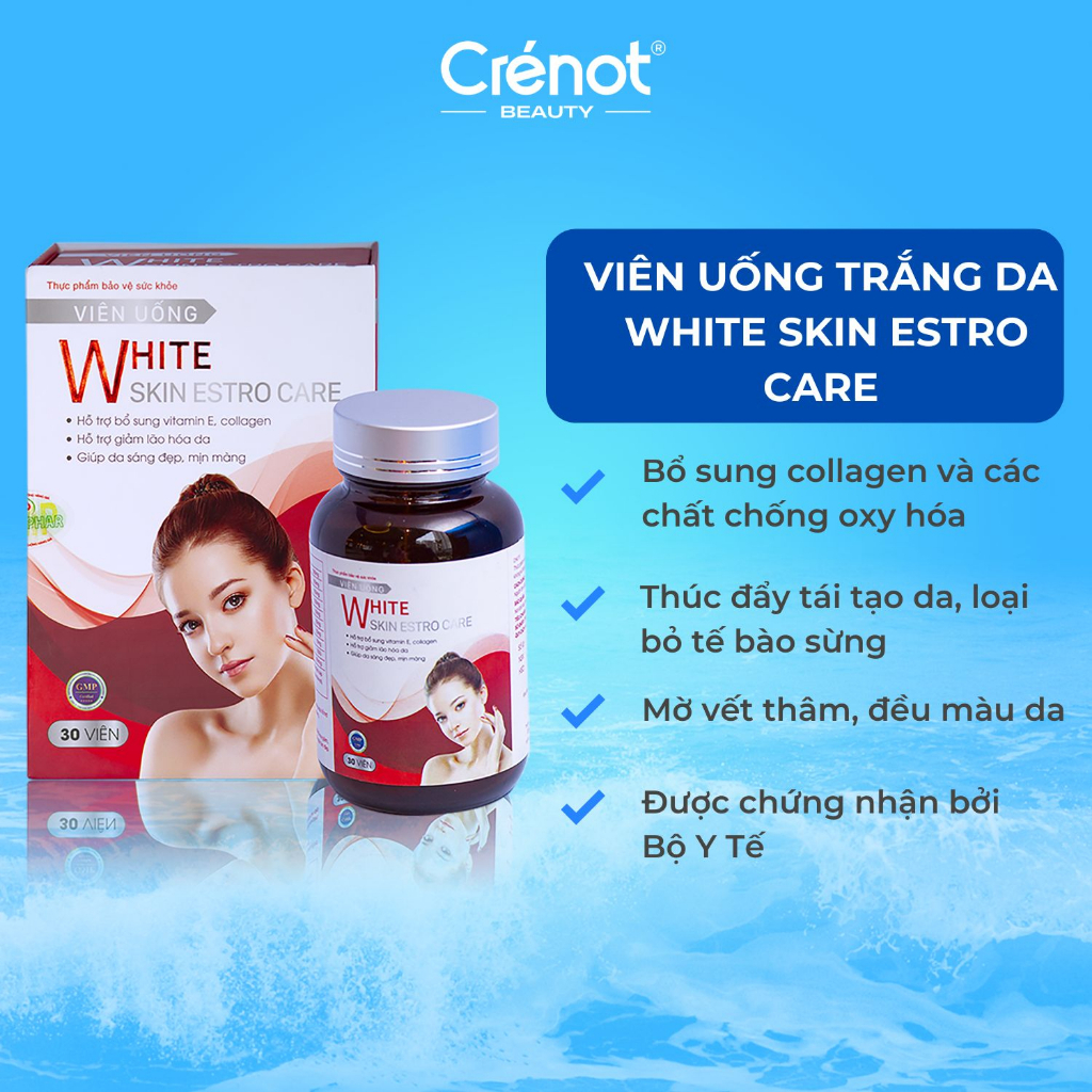 Viên uống trắng da VAK White Skin Estro Care sáng hồng tự nhiên chống lão hóa nội tiết tố nữ cấp collagen vitamin E