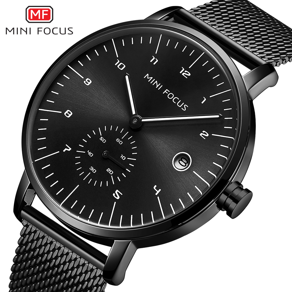Đồng Hồ Nam MINI FOCUS MF0303G.04 Dây Thép Đen Viền Đen Thép Không Gỉ ...