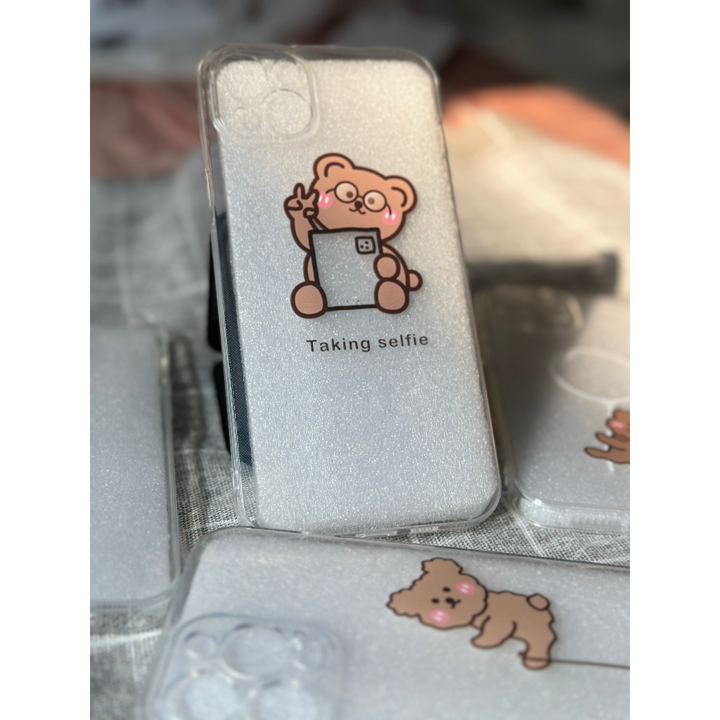 Ốp lưng iPhone trong suốt kèm sticker Gấu Selfie dễ thương | Shopee ...