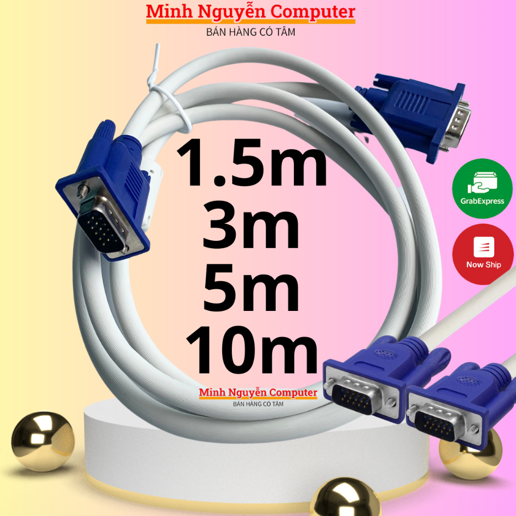 Dây Cáp Vga Trắng Dài 15m 5m 10m Chống Nhiểu Dùng Cho Tivi Màn