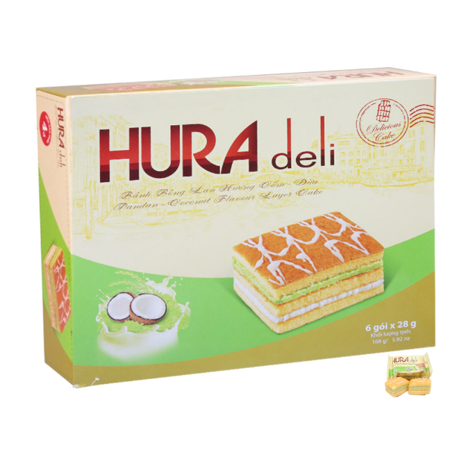 Bánh bông lan hương cốm dừa Hura Deli hộp 168g (6 cái) Shopee Việt Nam