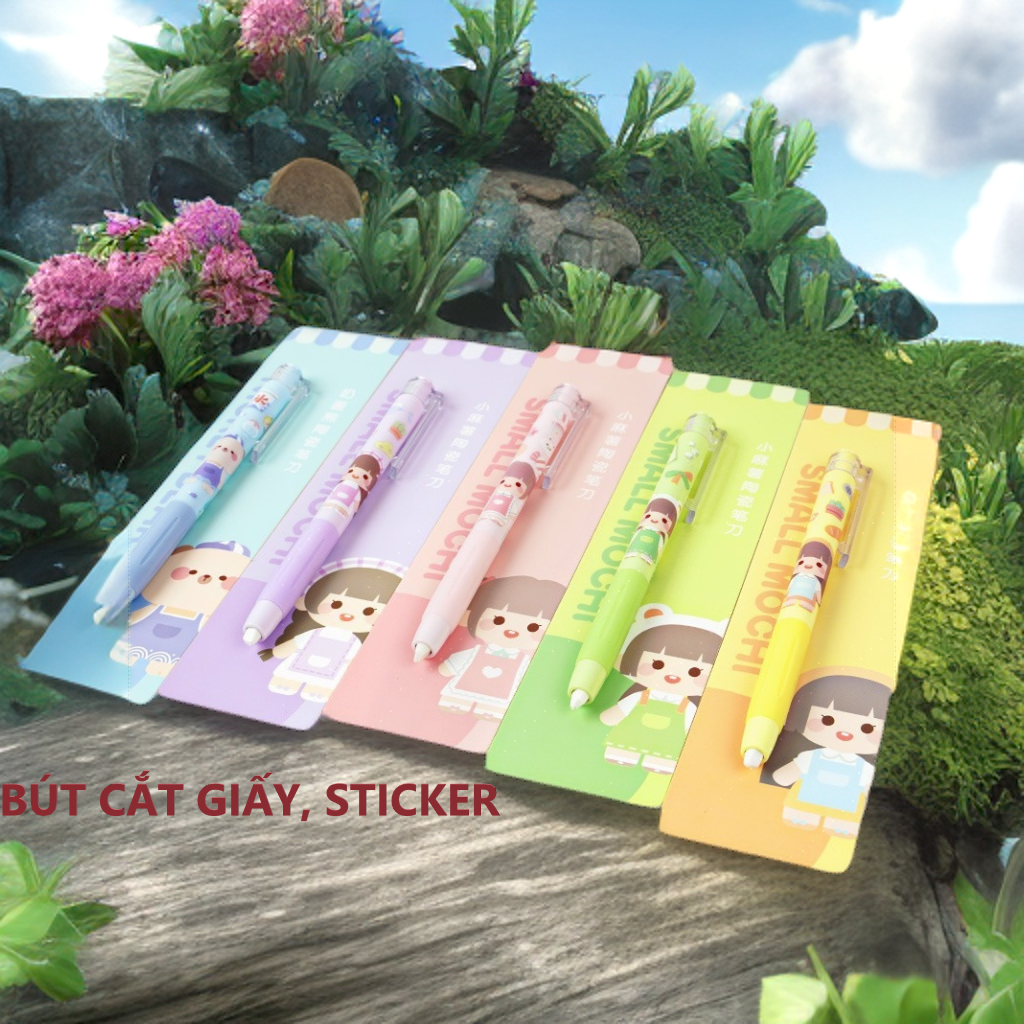 Dao cắt chạm khắc sticker dạng bút có thể thu gọn màu sắc xinh xắn