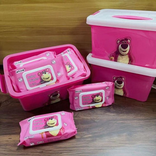 [Giá Sỉ] Thùng Nhựa 10 gói mỗi gói  300gr ,80gr Khăn Giấy Ướt Gấu Dâu Hồng , Siêu Xinh Được kiểm tra hàng