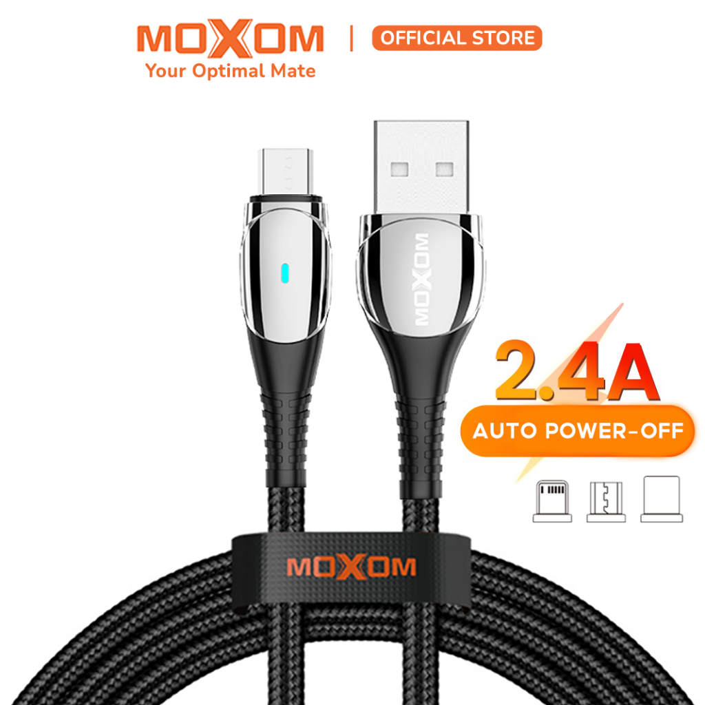 Dây sạc Micro tự ngắt Moxom 2.4A QC 3.0 bọc dù siêu bền dài 1m dùng cho Samsung Oppo Xiaomi Redmi, CB58