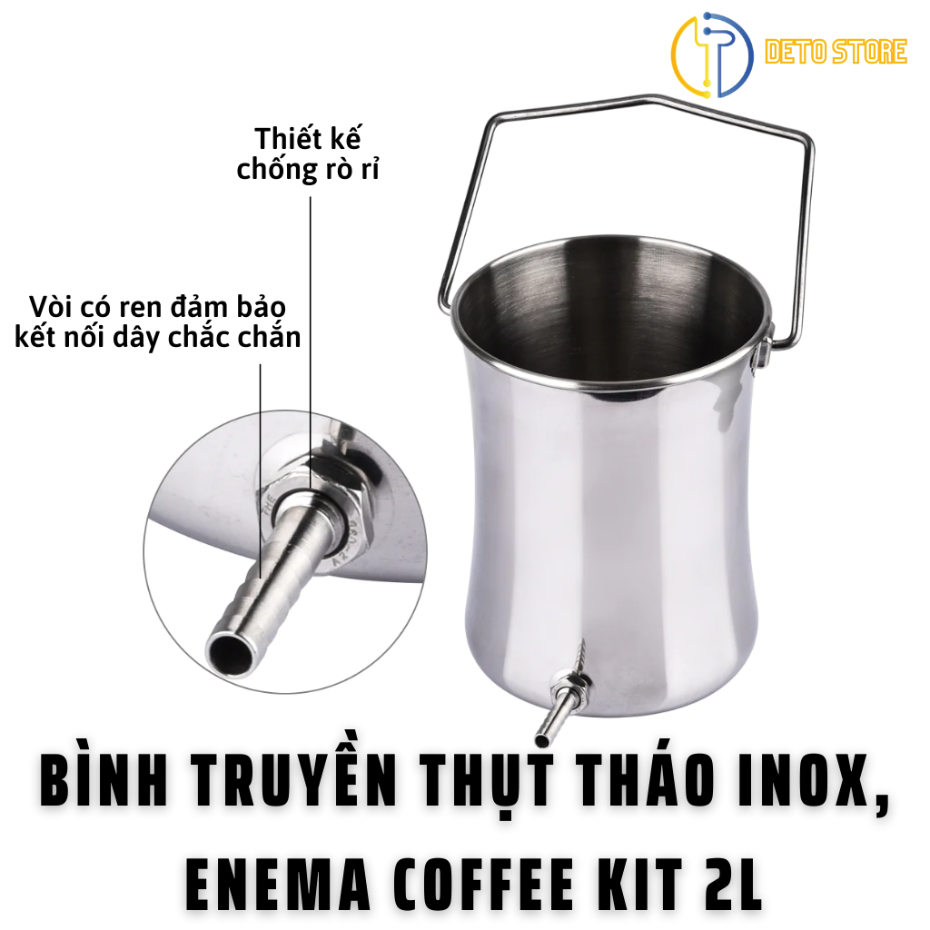 Bộ thải độc cà phê Inox 304, Bình truyền INOX thụt tháo đại tràng, enema coffee kit thép không gỉ