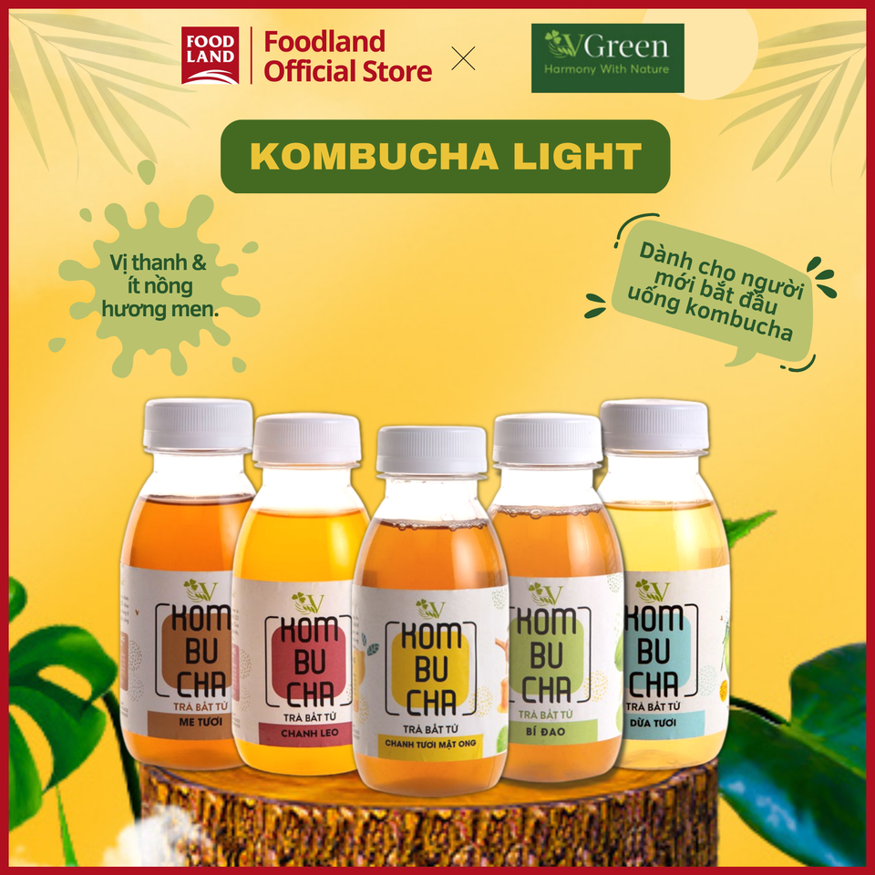 Trà Kombucha Light VGreen 250ml bổ sung vitamin nhóm B, enzyme