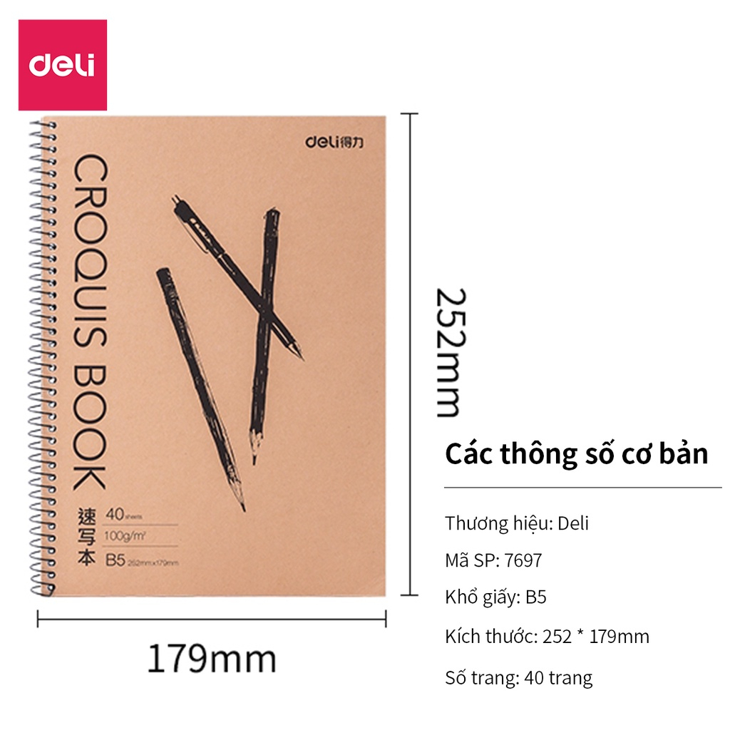 Sổ Vẽ Phác Thảo A4 A3 B5 Sketchbook Deli - 110/100gsm 80 trang Giấy Vẽ Chì Phác Họa Sketchnote Giấy Mịn