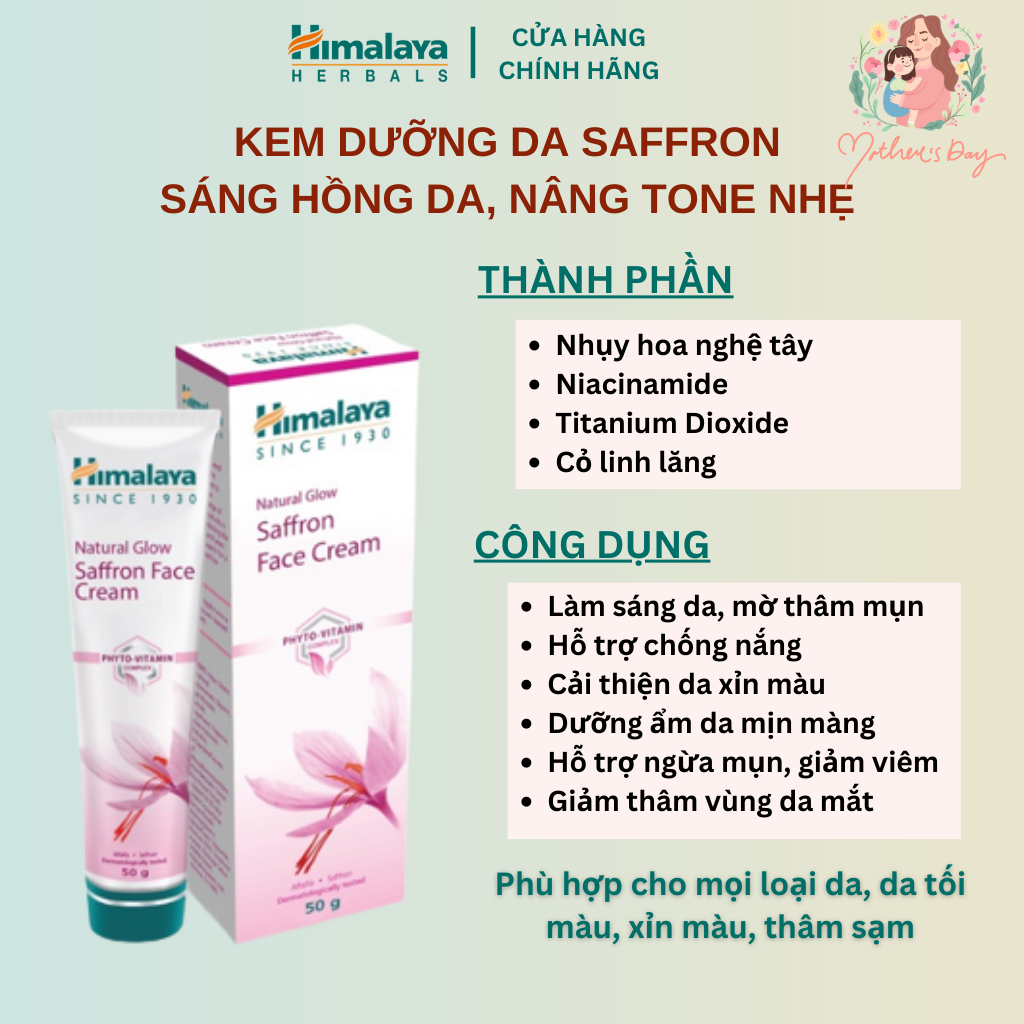 [HB - Gift] Kem dưỡng sáng da nâng tông chiết xuất nghệ tây Himalaya Natural Glow Saffron Face Cream 25g và 50g