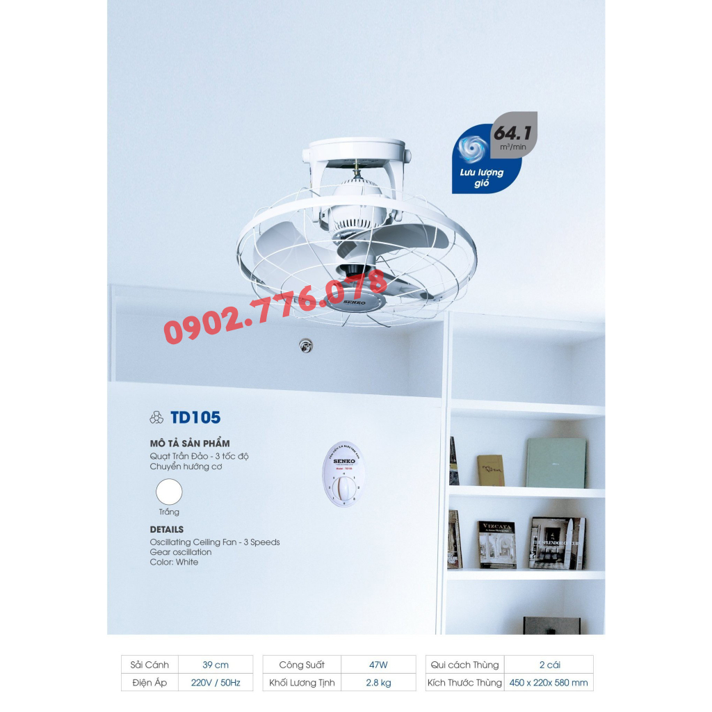Quạt Đảo Trần Senko TD105 Hàng Chính Hãng Quay 360 Độ | Shopee Việt Nam