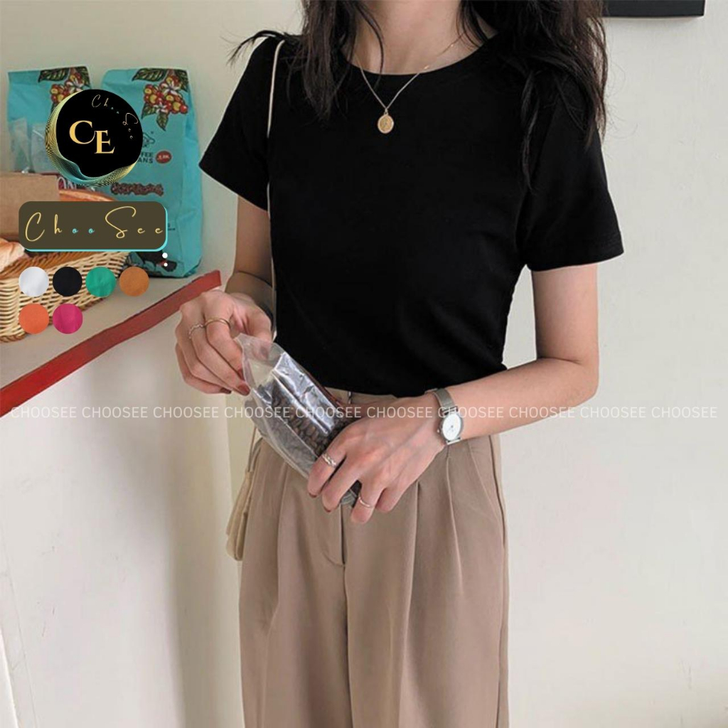 Áo phông nữ cổ tròn tay ngắn kiểu trơn dáng ôm body chất thun cotton co giãn tốt màu đen trắng thời trang basic CHS207 | BigBuy360 - bigbuy360.vn