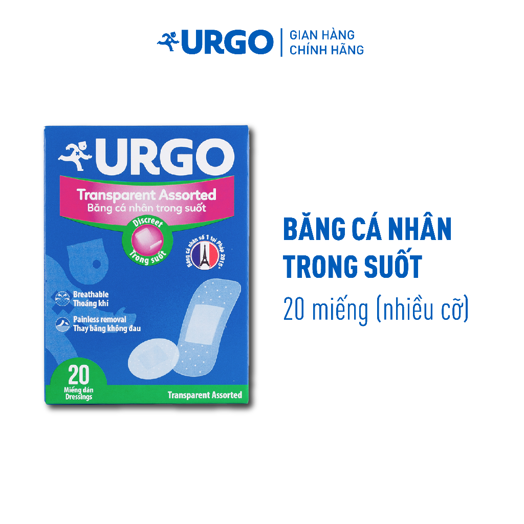 Băng Cá Nhân Trong Suốt Urgo Transparent Assorted 2 x 7 cm (Hộp 20 ...