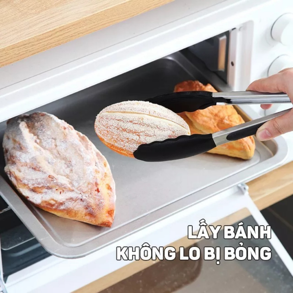 Kẹp- Gắp SILICON thức ăn cán inox dùng gắp đồ nóng ( giao màu ngẫu nhiên )