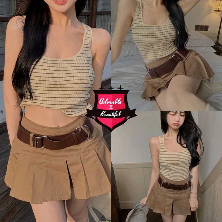 Chân Váy Kaki Nâu Kèm Belt Da Ảnh Thật Chân Váy Cao Cấp