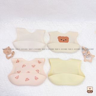 Yếm silicone MỎNG và MỀM cho bé ăn dặm chính hãng Mily có máng hứng rộng 4 nấc cài.