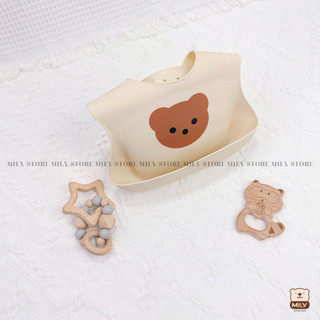 Yếm silicone MỎNG và MỀM cho bé ăn dặm chính hãng Mily có máng hứng rộng 4 nấc cài.