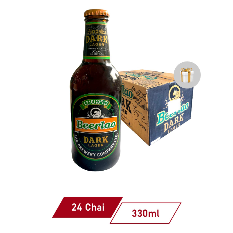 Bia Lào đen Beer Lao Dark nhập khẩu Lào 1 thùng 24 chai 330ml