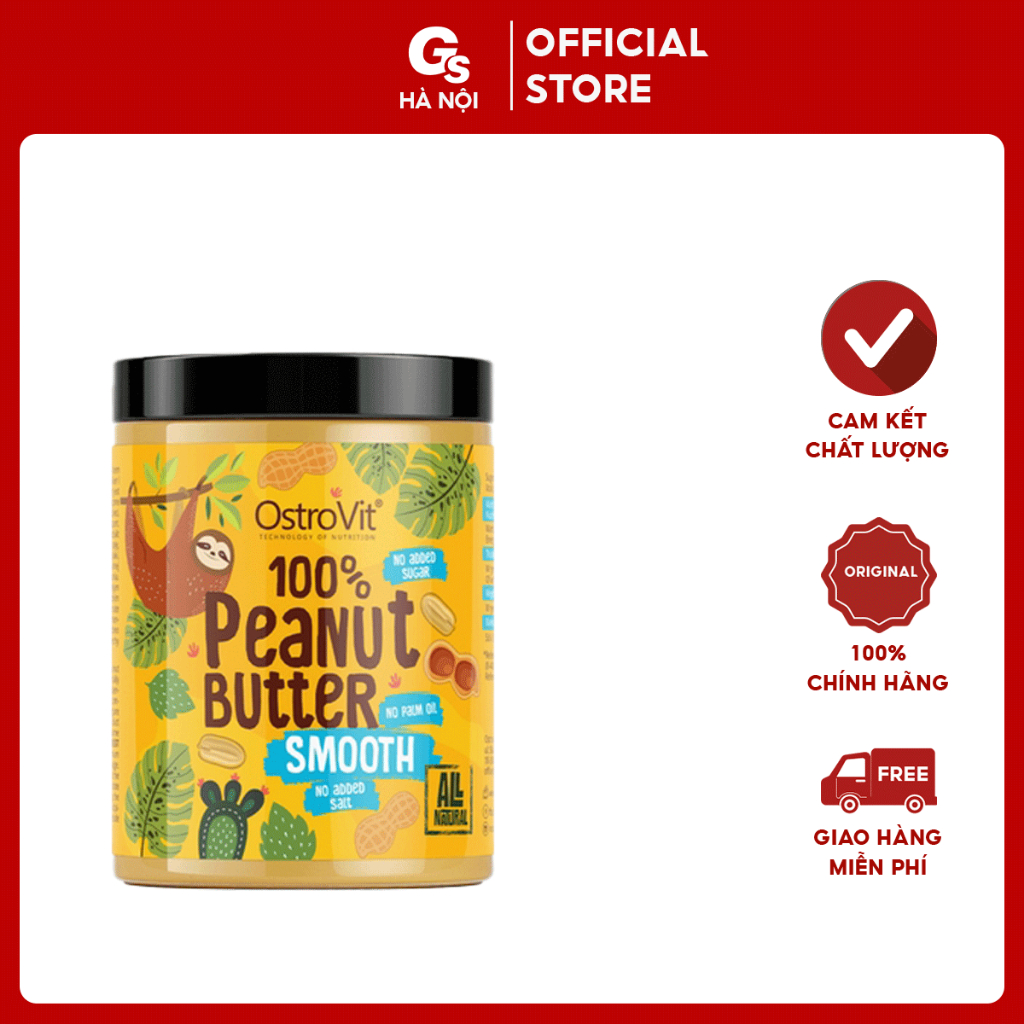 Bơ đậu phộng OstroVit Peanut Butter 100 Smooth, (1000G) nhập khẩu Ba